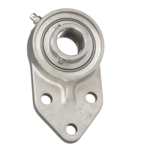 3 Bolt Flange Bearing: Radial Ball, Stainless Steel housing and bearing, Set Screws